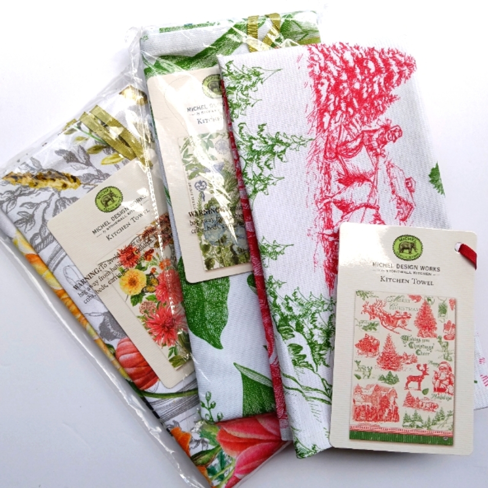 3 NWT Michel Designs Works &  Stonewall Kitchen Towels